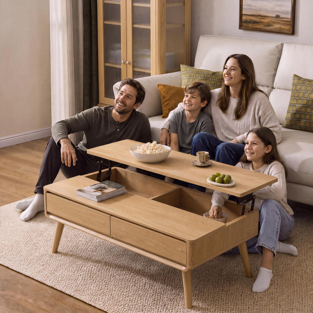 Solid Oak Wood Lift Top Coffee Table, Fully-Assembled