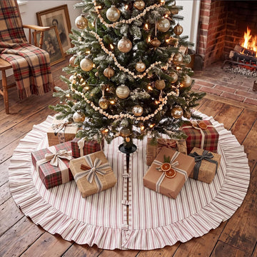 60 Inch Vintage Christmas Tree Skirt Red White Striped