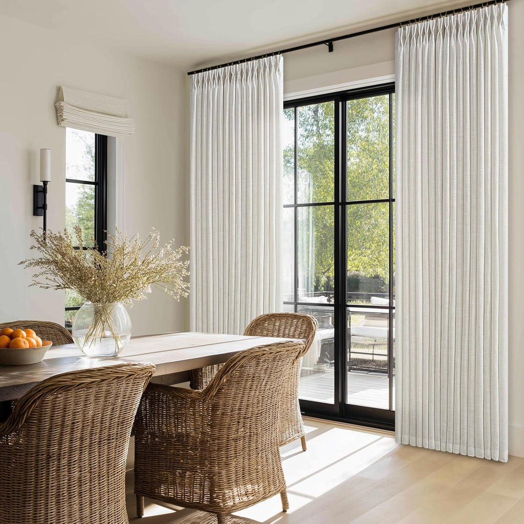 Pinch Pleated 90 Inch Linen Curtains 2 Panels Set for Living Room Pinch Pleat Drapes Track System Memory Trained