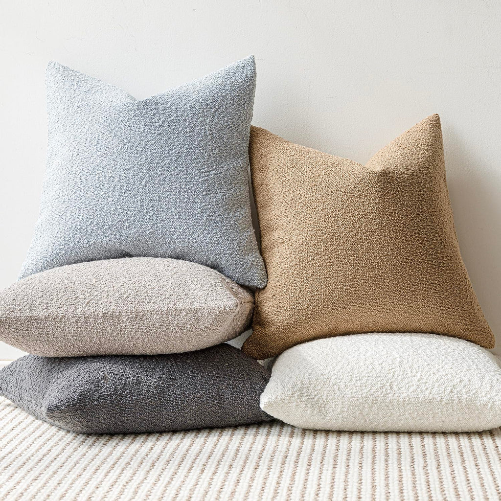 Decorative Textured Boucle Throw Pillow Covers 16x16 Light Blue