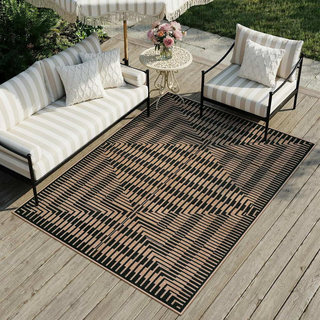 Easy Jute Indoor Outdoor, Washable Striped Area Rug Non Slip