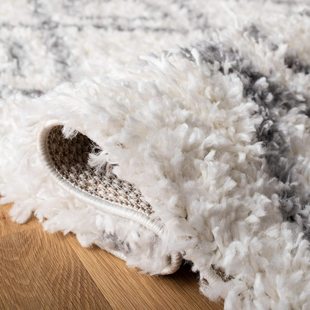 Moroccan Tassel Shag Collection Area Rug, Ivory & Light Grey, Boho, Non-Shedding & Easy Care, 1.5-inch