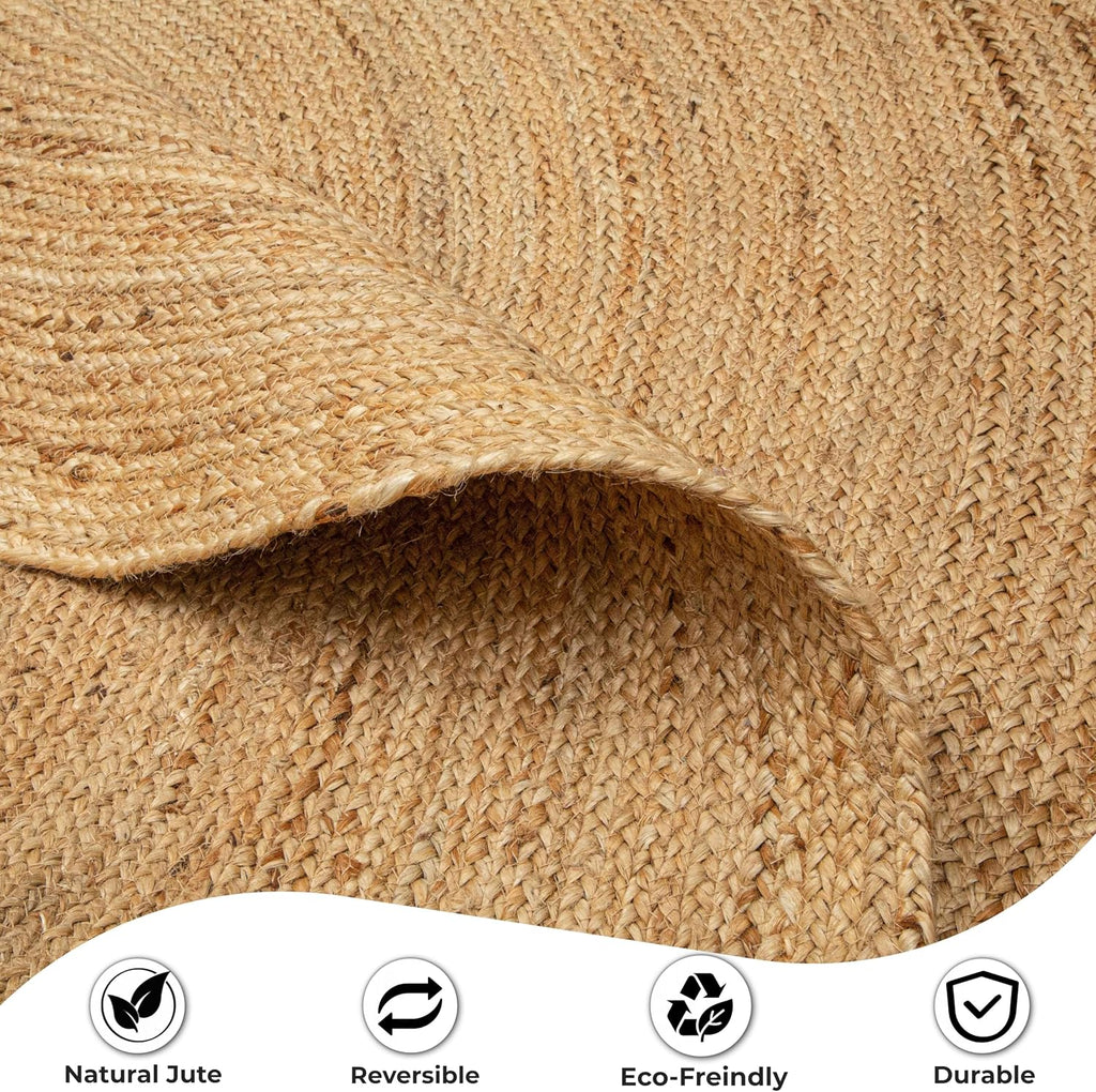 Jute Braided Round Area Rug, Natural, 8 ft | 100% natural jute, hand woven, reversible, boho farmhouse style
