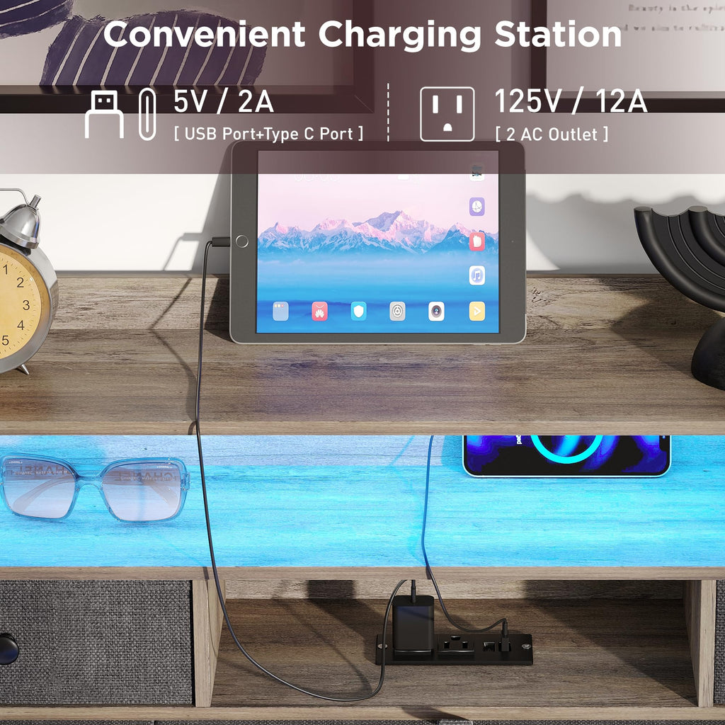 Headboard for Queen Size Bed with Storage, Upholstered Headboard Only, Wood Head Board with Charging Station and Led