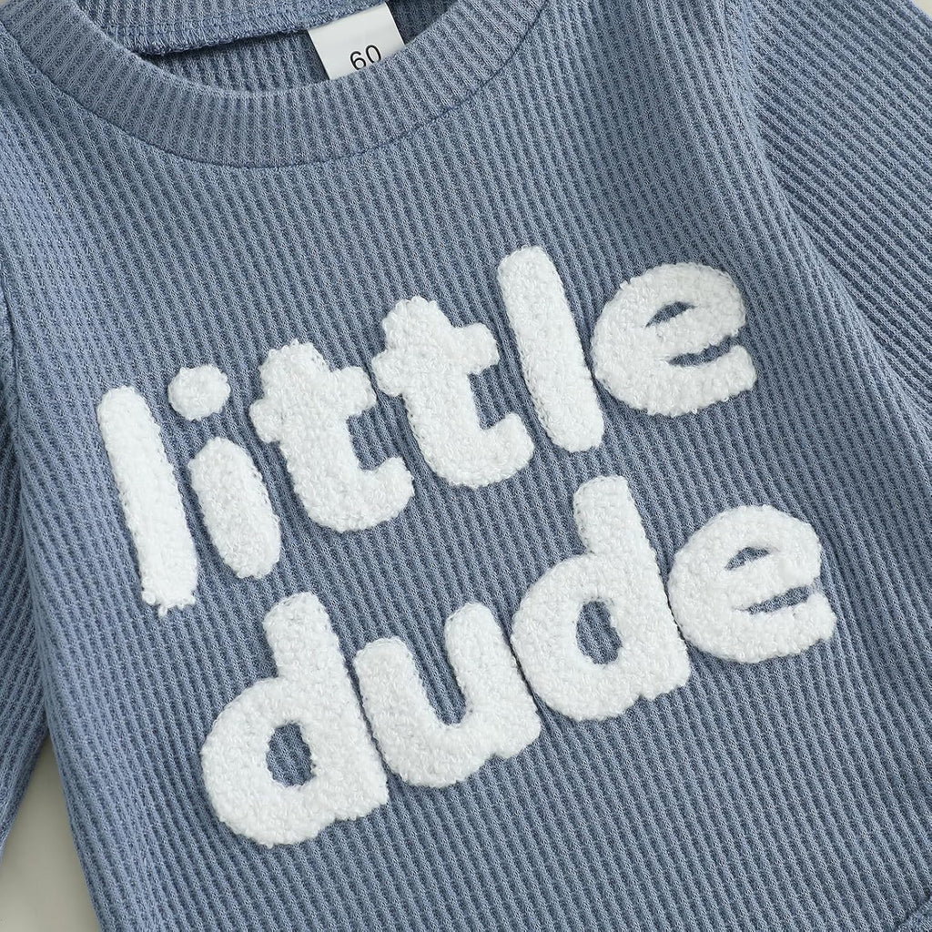 Newborn Baby Boy Clothes Waffle Letter Embroider Long Sleeve Romper Pullover Tops and Pants Sets Fall Winter Outfits