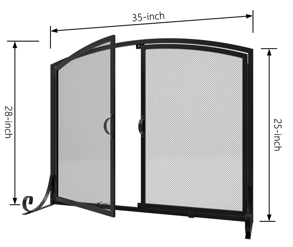 Fireplace Screen with Doors, 35" W x 28" H, Heavy Duty Solid Steel Frame, Wrought Iron Spark Guard, Baby Proof