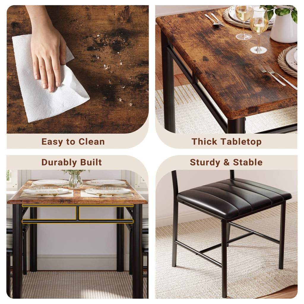 Dining Table Set for 4, Rustic Brown