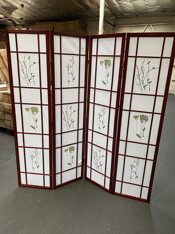 4 Panel Room Divider Oriental Floral - Cherry