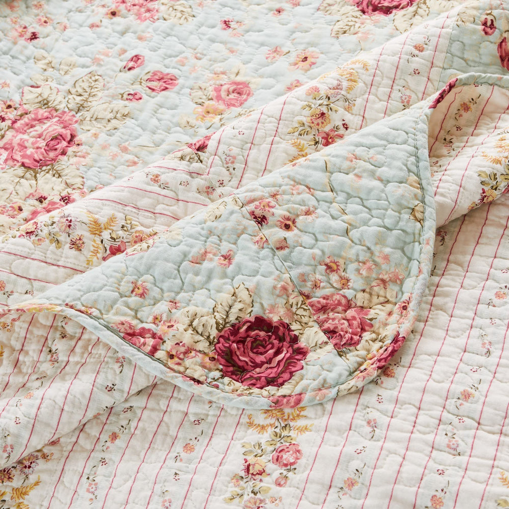 Antique Rose 100% Cotton Heirloom-Quality Quilt Set, 5-Piece, Blue
