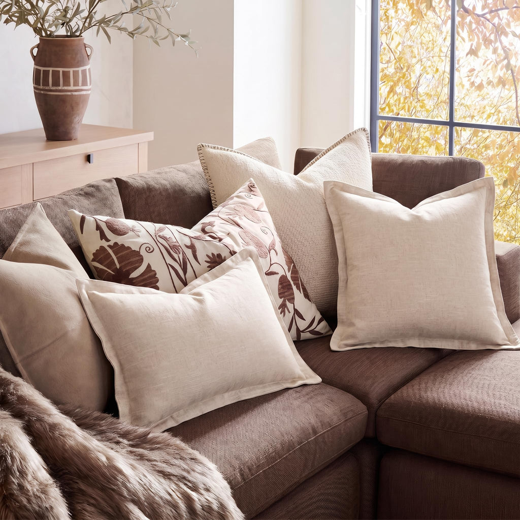 2 Pcs Linen Natural Lumbar 12x20 Inch Flange Throw Pillow Cover
