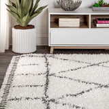 JONATHAN Y Mercer Shag Plush Tassel Ivory/Gray Indoor Area Rug, 3x5, Moroccan Geometric Trellis