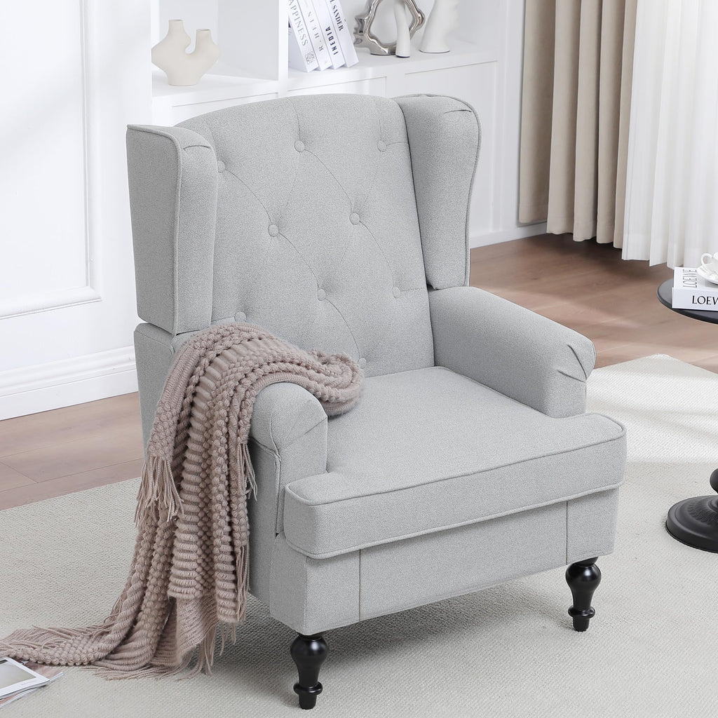 Accent Chair, Mid Century Modern Upholstered Armchair, Wingback Chair with Tufted High Back and Solid Legs, Comfy