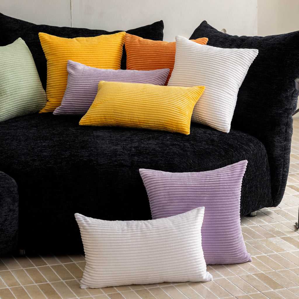 White Pillow Covers 24x24 Large Plush Throw Pillowcases Soft Corduroy Stripe Decorative Euro Shams for Wedding, Set of