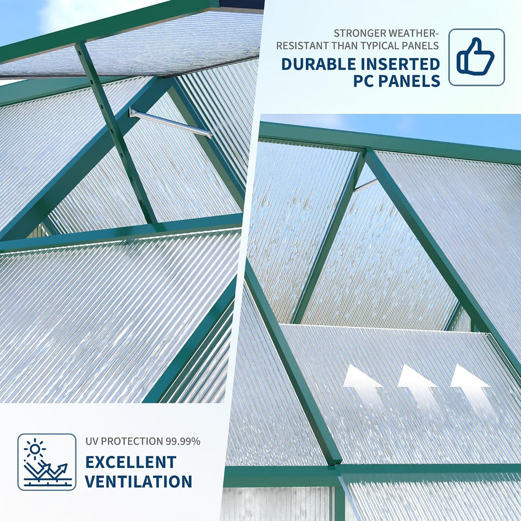 8 x 16 ft Outdoor Polycarbonate Greenhouse Kit, Heavy Duty Greenhouse with Reinforced Aluminum Frame, Adjustable Roof