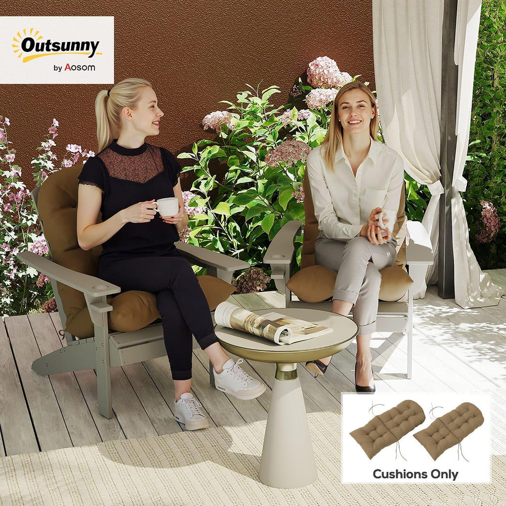 Outdoor Adirondack Chair Cushions Set of 2 Tufted Khaki | High Back, Patio Cushions with Ties, Non-Slip Replacement