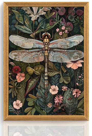 Framed William Morris Vintage Dragonfly Canvas Wall Art 16x24 In
