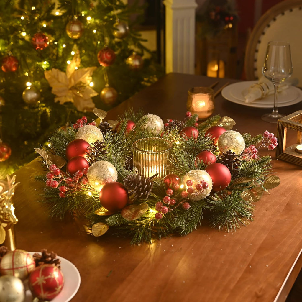 20" Pre-Lit Christmas Wreath for Front Door with Lights