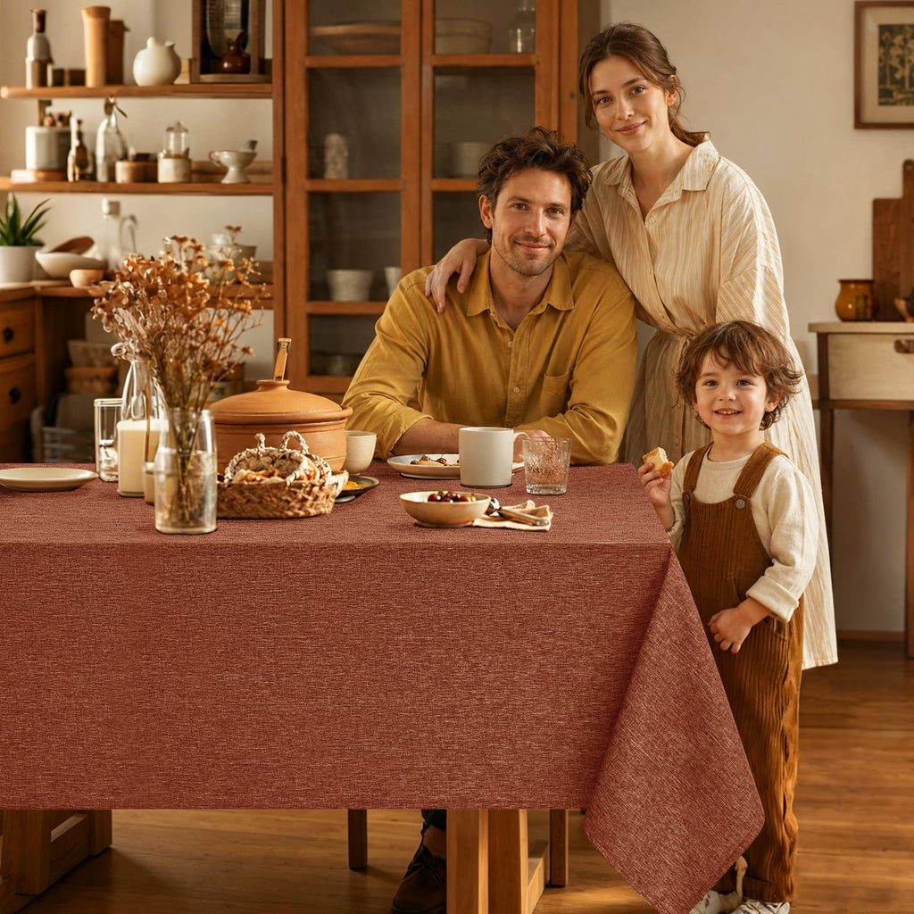 Fall Linen Textured Tablecloth Rectangular Burnt Orange, 60"x144"