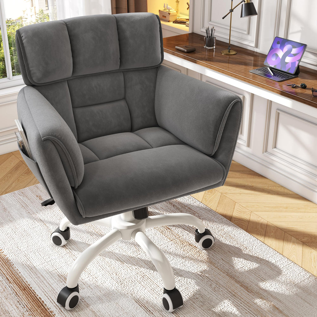 Desk Chair with Armrests & Side Pocket, Soft-Touch Velvet