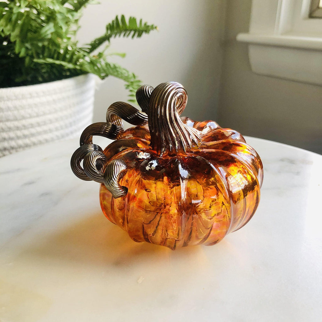 Handmade Glass Pumpkins | Handmade Table Top Home Decor (Squat, Harvest)
