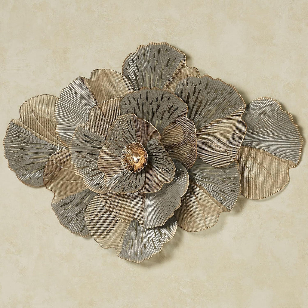 Fontana Floral Bloom Dimensional Mesh Metal Wall Art - Gold, Taupe, Gray - Charming Openwork Decor - Horizontally