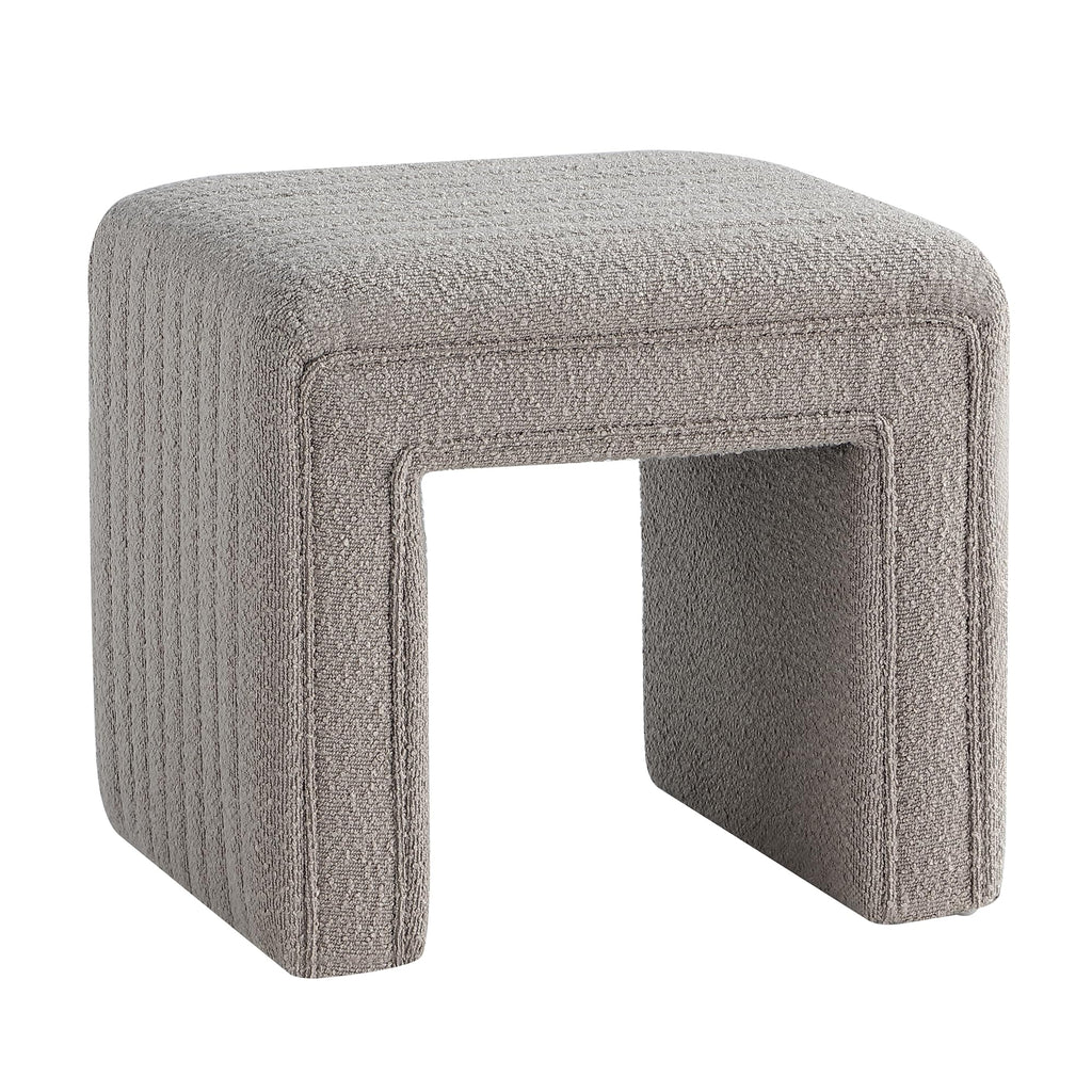 Vanity Stool Chair, Fully Assembled Modern Boucle Ottoman Footstool with Wooden Legs, Multifunctional Upholstered
