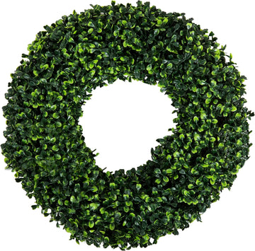 Round Boxwood Wreath for Front Door, Green, 16.5"