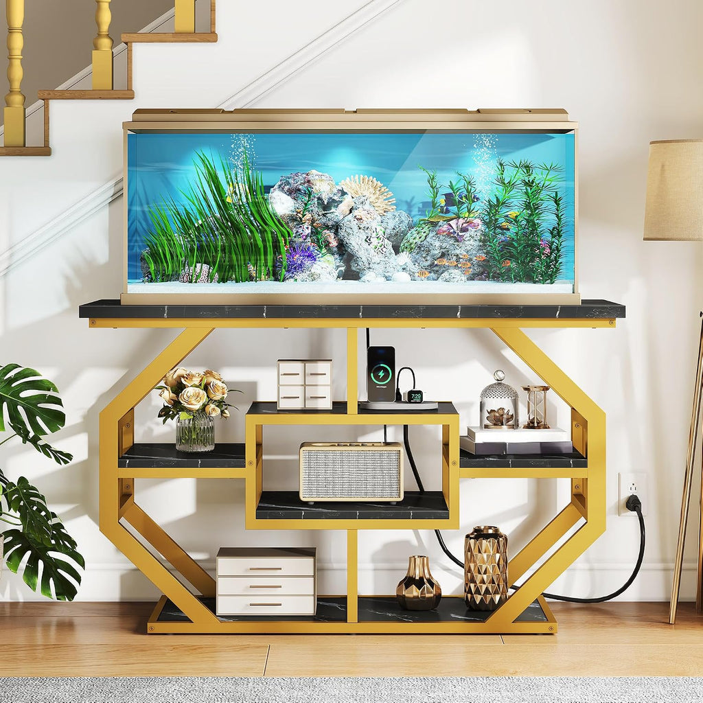 55-75 Gallon Aquarium Stand 29 with Power Outlet, Black & Gold