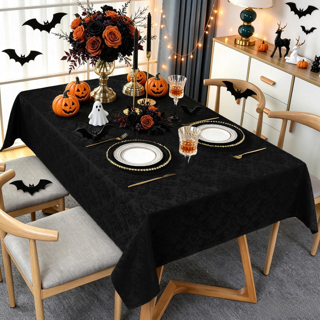 Black Jacquard Damask Rectangular Tablecloth, 60 x 120 Inch