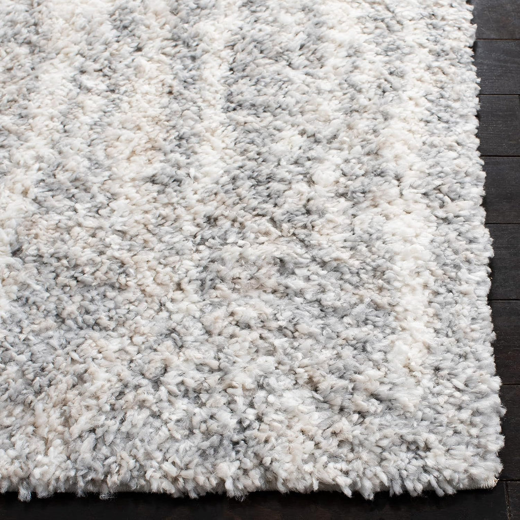 Berber Shag Collection Area Rug - 6'7" Square, Grey & Ivory, Modern Abstract Design, Non-Shedding & Easy Care