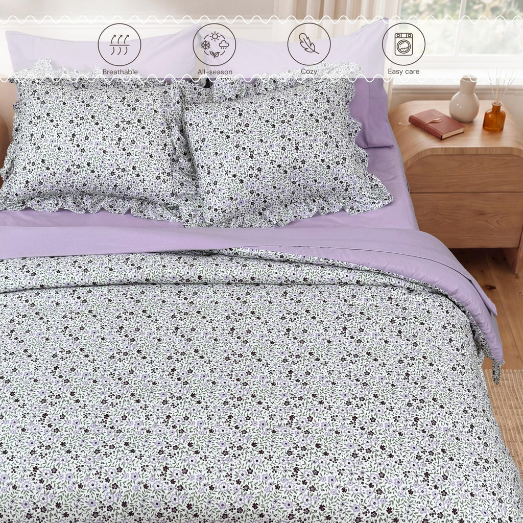 Comforter Set-7 Pieces Floral Ruffle Bedding Set
