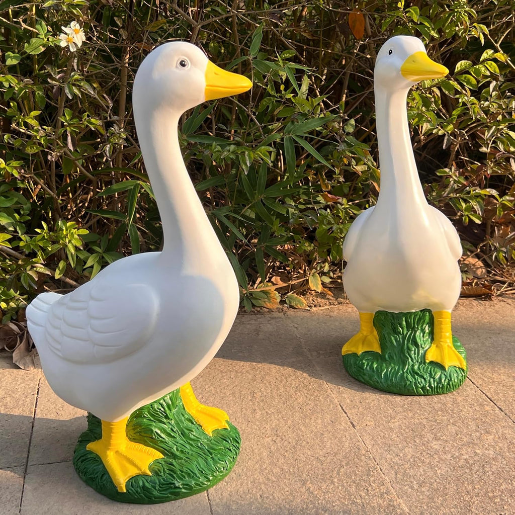 20′′ Porch Goose Statue Garden Decor, Durable Resin Sculpture Hand-Painted | No Sand Infill Required, Large Realistic