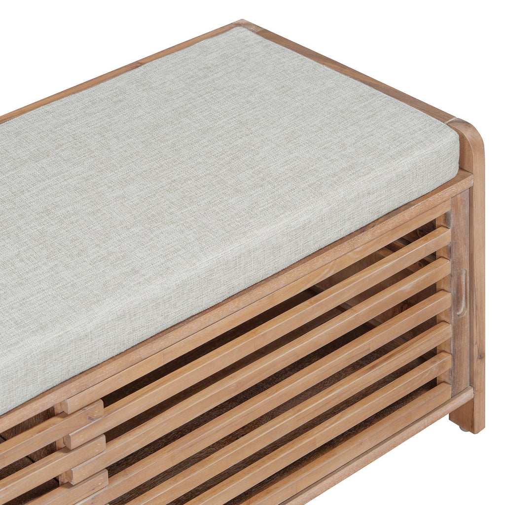 Shoe Storage Bench with Cushion, 2-Tier Entryway Bench with Sliding Shutter Doors, Farmhouse Style, 43.3" W x 15.4"