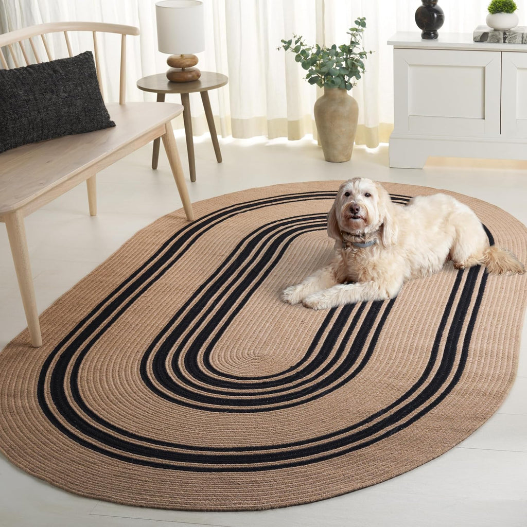 Braided Oval Rug 5x8, Jute Textured Brown & Black BRA804Z