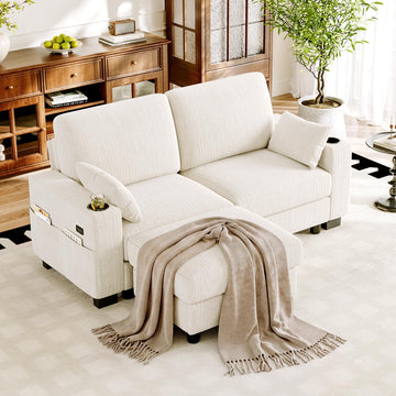 Modular Sectional Sofa, 72" L Shaped Comfy Chenille Couch, Ivory