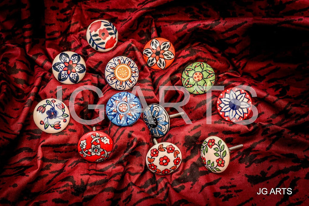 12 x Mix Vintage Look Flower Ceramic Knobs Door Handle Cabinet Drawer Cupboard Pull (12 Flat)
