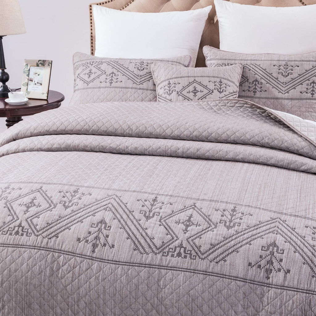 Twin 2-Piece Quilt Set, Heather Grey Embroidered Bedspread