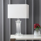 24.5" Ophelia Clear Solid Crystal LED Table Lamp, Modern Rectangular Column Lamp with White Linen Shade Bedroom