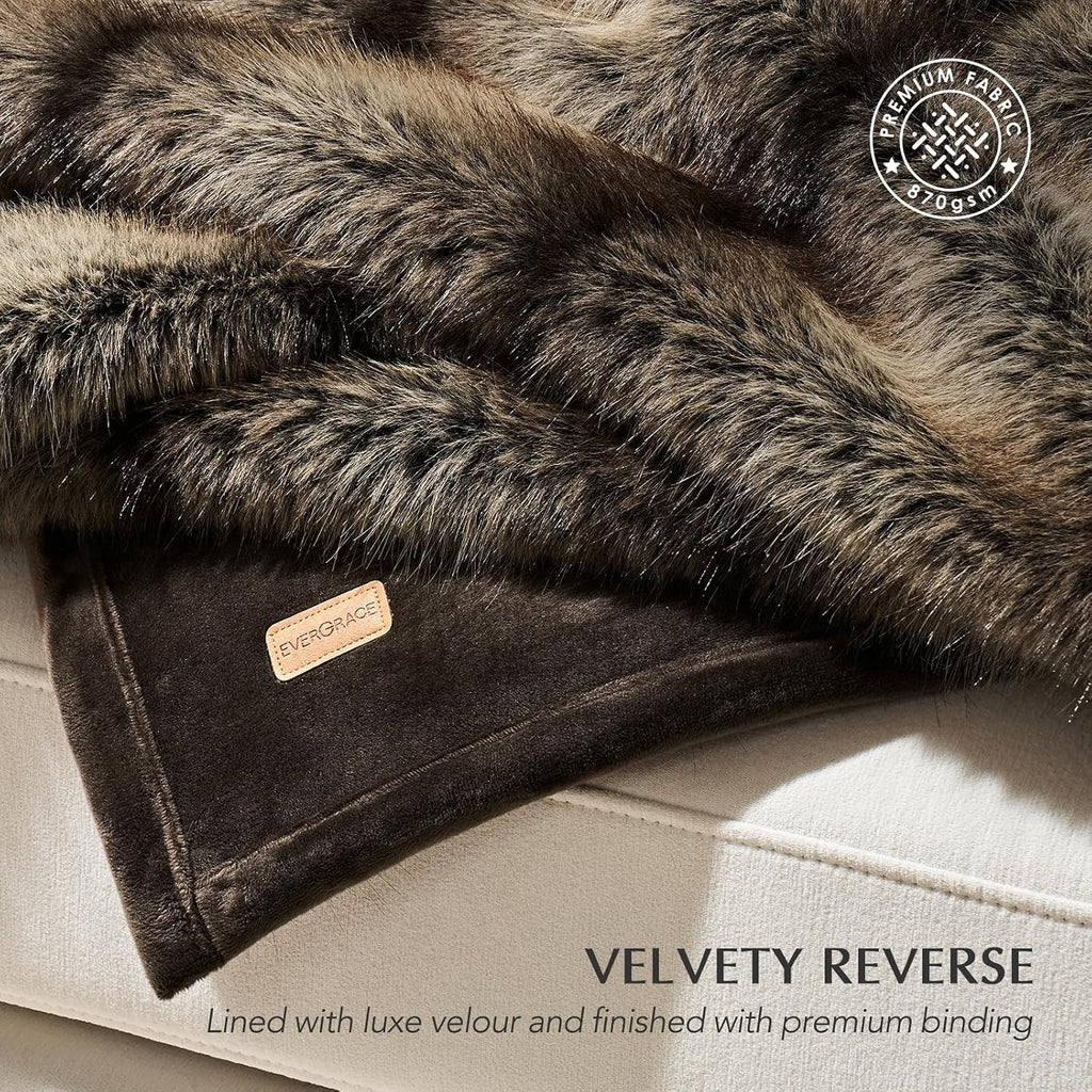 Luxury Faux Fur Throw Blanket, 60"x80", Ombré Sable Brown | Fluffy Faux Mink Blanket, Soft Cozy Plush, Thick Warm