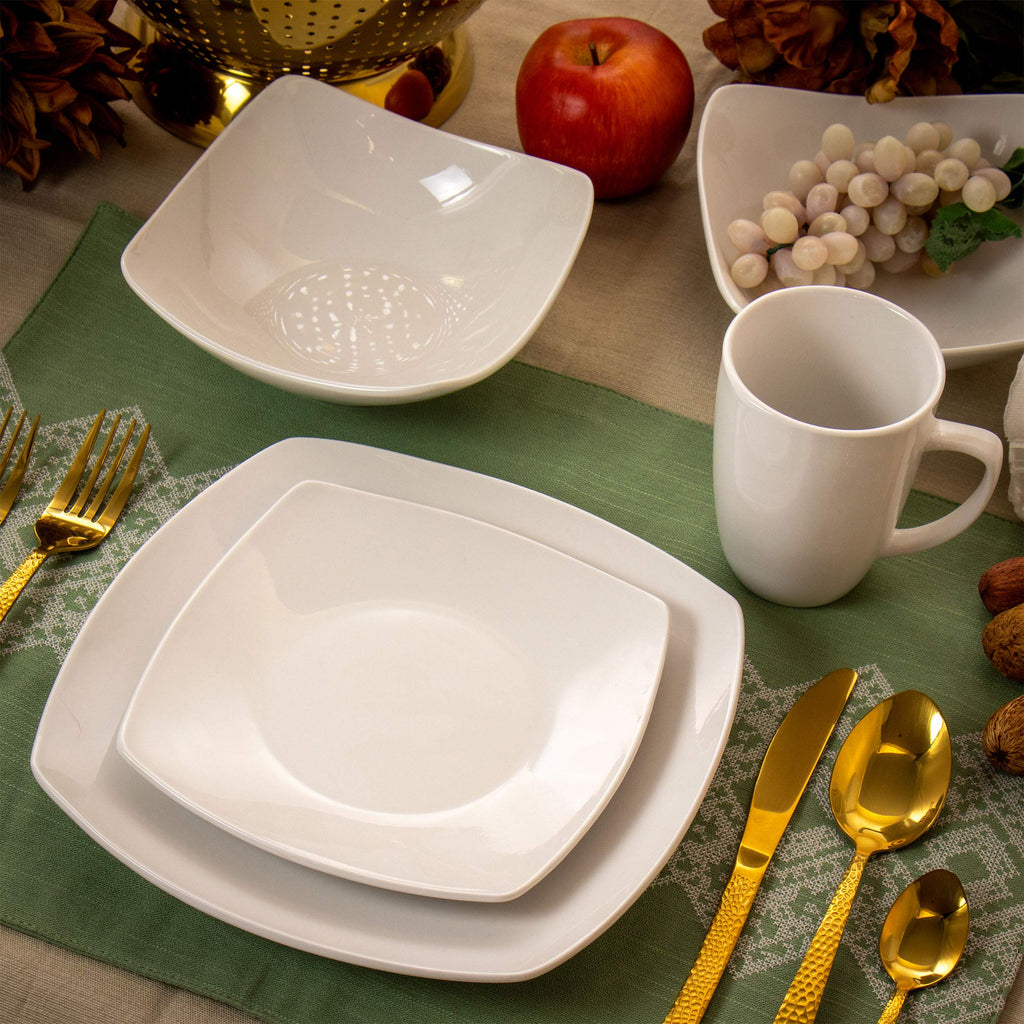 Hayes 16 Piece Square Porcelain Dinnerware Set in White
