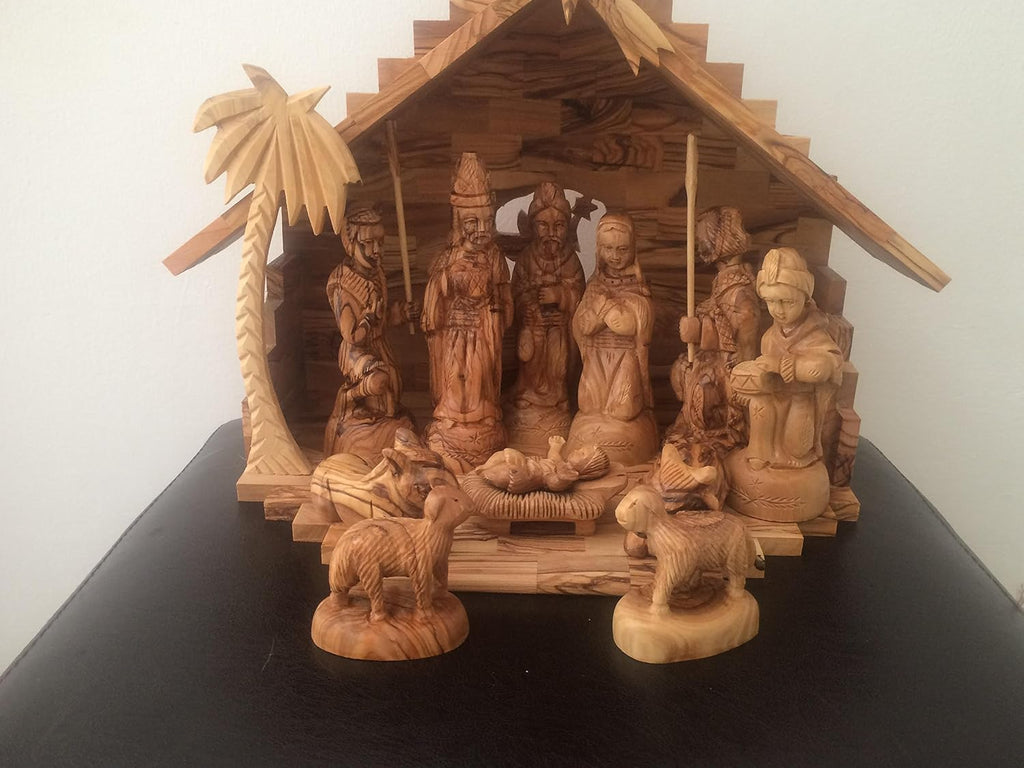 Olive Wood Deluxe Nativity Set (12 Pieces Set)