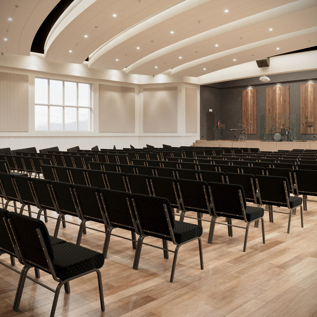 4 Pack HERCULES Series 21''W Stacking Church Chair in Black Dot Patterned Fabric - Gold Vein Frame