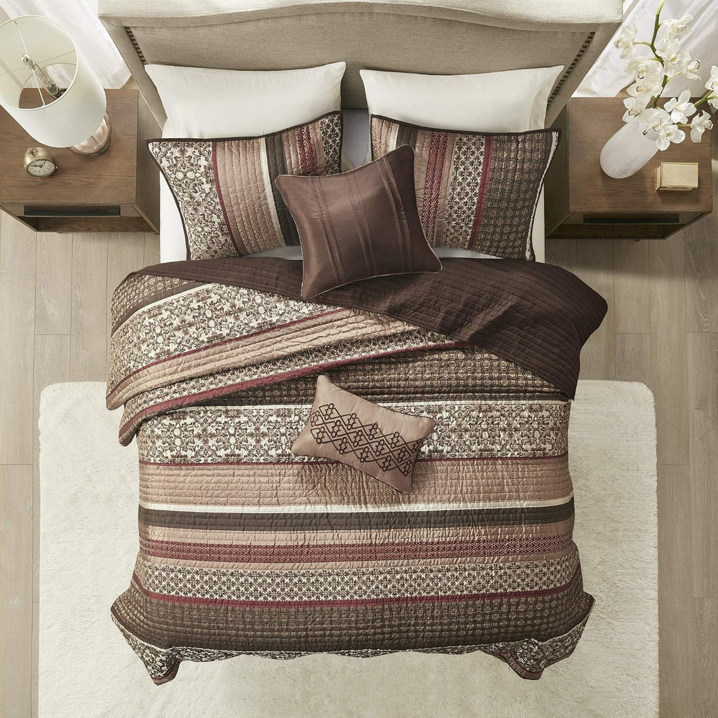 Quilt Set Luxurious Jacquard Stripes Design - All Season, Coverlet Bedspread Lightweight Bedding Layer, Shams