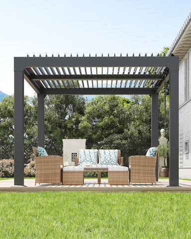 Louvered Pergola 10 ft x10', Outdoor Pergola with Adjustable Louvered Roof, Reinforced Aluminum Frame, Integrated Drainage System, Hardtop Gazebo for Patio, Deck, Gray