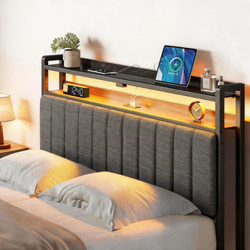 Headboard for King Bed with Storage, 60,000 DIY Color of LED Light, Head Board with USB & Type C Port