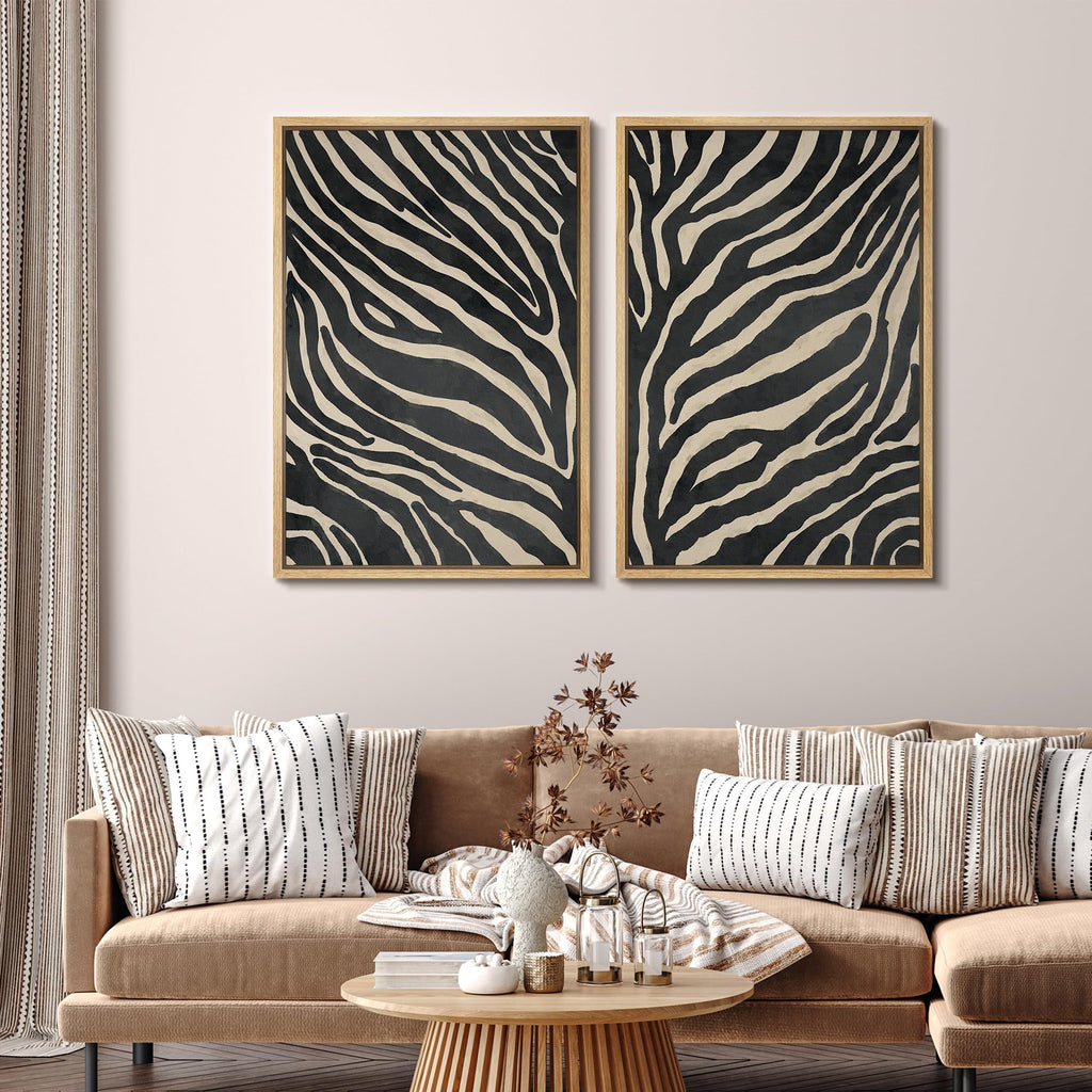 Framed Canvas Print Wall Art Set Abstract Black and Ivory Zebra Pattern Modern Abstract Illustration Modern Art