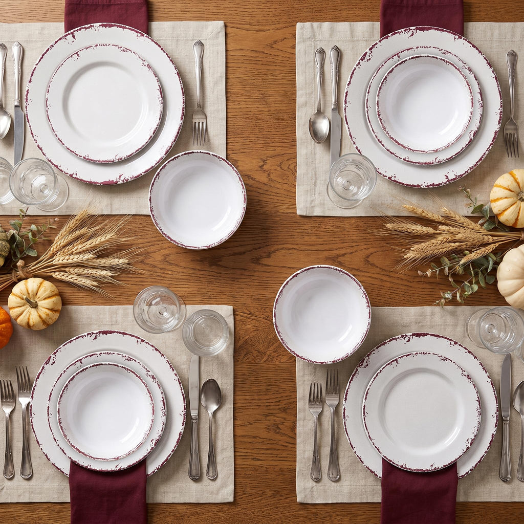 Melamine Dinnerware Sets 12PCS, Plate and Bowl Set for 4, Gray White