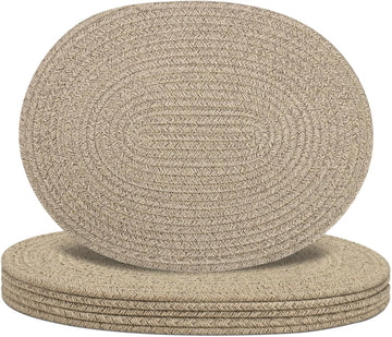 Oval Woven Placemats Set of 6, Boho Cotton Rope Braided Table Mats, 17x13 Inches Non Slip Heat Resistant Place Mats