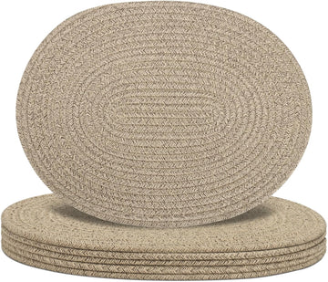 Oval Woven Placemats Set of 6, Boho Cotton Rope Braided Table Mats, 17x13 Inches Non Slip Heat Resistant Place Mats
