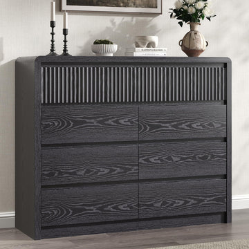 Black Fluted 9 Drawer Dresser, 50" Wide Modern Dresser & Chest of Drawers with Curved Profile Design, Wood Mid